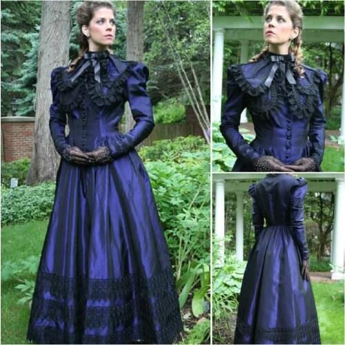 HIstory!Customer-made Blue Victorian dress 1860s Civil war Dress Scarlett Theater Costume Halloween Renaissance Dress V-494