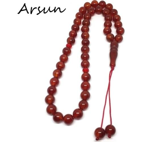 Classic Design 8mm Red Natural Stone Muslim 33 Prayer Beads Islamic Allah Prayer Rosary Tesbih Islam Misbaha