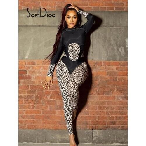 Soefdioo Patchwork Long Sleeve Zipper Slim Jumpsuits Women Sexy Contrast Color One Piece Overalls Autumn 2021 Casual Tracksuits