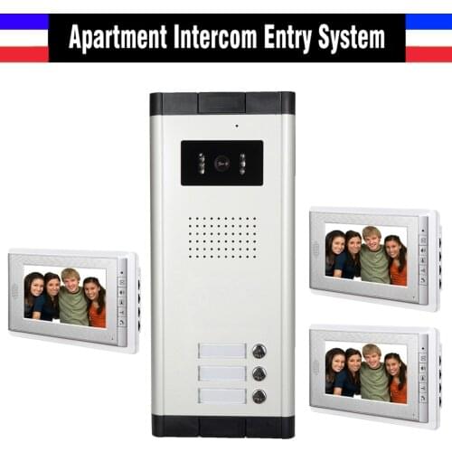 3 Units Apartment Video Door Phone Intercom System Video doorbell Kit for 3 Apartments house video Intercom 1 Camera 3 Monitor