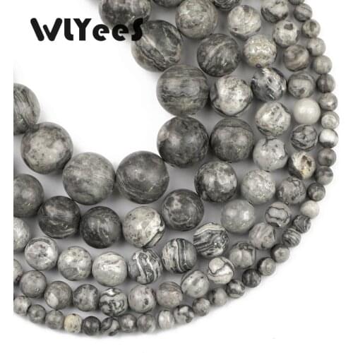 WLYeeS Factory price Natural Stone Map Stone Beads 4 6 8 10 12mm Round Loose Bead for Jewelry Handmade Bracelet Necklace DIY 15"