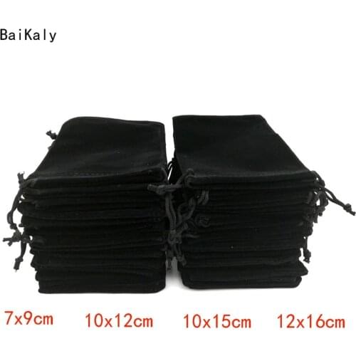 1Pcs/lot 7x9cm 10x12cm 10x15cm 12x16cm Black Velvet Bag Pouch Drawstring Velvet Pouches Gift Bag Jewelry Packaging Display Bags