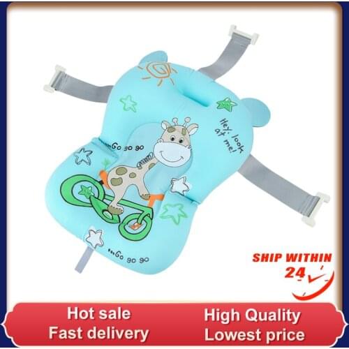 Infant Bath Pad Baby Shower Bath Tub Pad Non-Slip Bathtub Mat Newborn Safety Bath Support Cushion Soft Pillow Blue