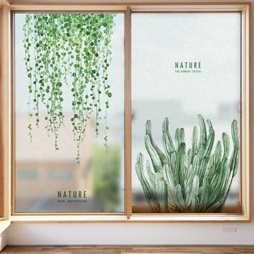 Green leaf pattern floor to ceiling window sticker living room bedroom kids room bathroom office sliding door pvc window film