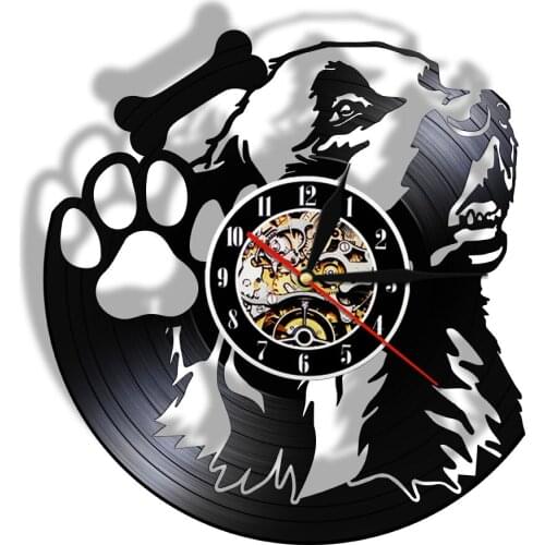 Dog Paw Dog Bone Wall Clock Made Of Real Vinyl Record Puppy Pet Shop No Ticking Hanging Decor Modern Living Bedroom Lamp Watch