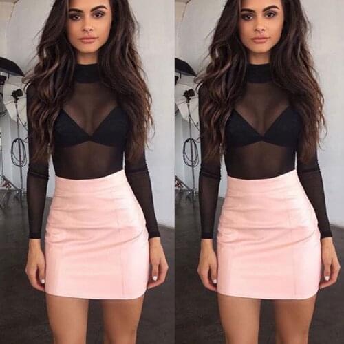 New Summer Ladies Sexy See-through Clothes Woman Summer Slim Tops Clothing Women Sheer Mesh Long Sleeve Solid Top Party S-XL