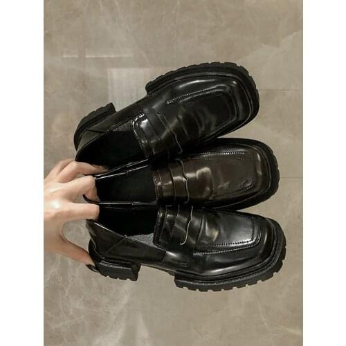 2021 spring and autumn new womens British style black small leather shoes explosion models thick-soled casual loafers