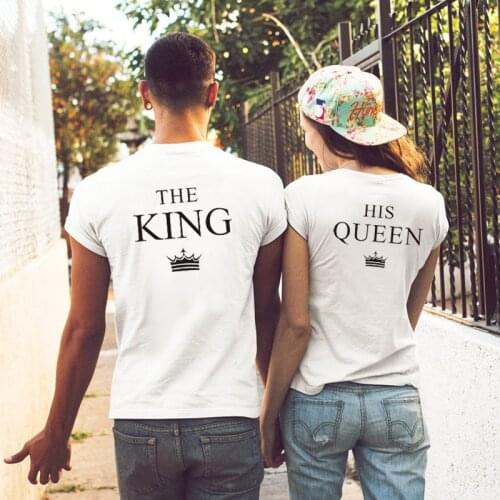 New Arrival THE KING HIS QUEEN Couple Shirts Women Men Short Sleeve Casual Couple Lover T-shirt Anniversary gift
