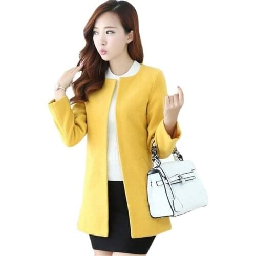 New Spring Autumn Thick Wool Coat Women O-neck casual Woolen coats Outerwear Womens Korean Medium-long Slim Trench coats F620