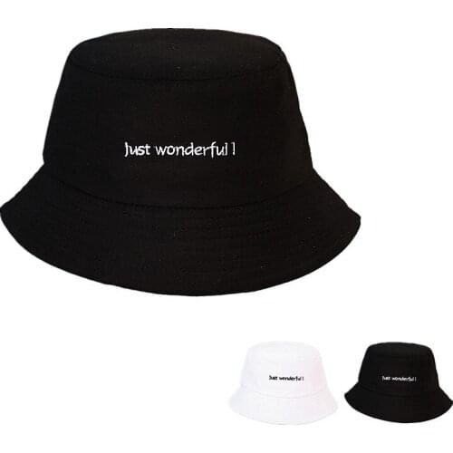 Cotton Letter Wonderful Embroidery Bucket Hat Fisherman Hat Outdoor Travel Hat Sun Cap Hats for Men and Women 272