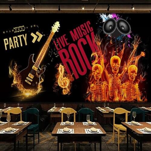 Custom Wallpaper 3D Hand Painted Music Theme Decorative Painting English Letter Guitar Mural Restaurant Cafe KTV Bar Wallpapers