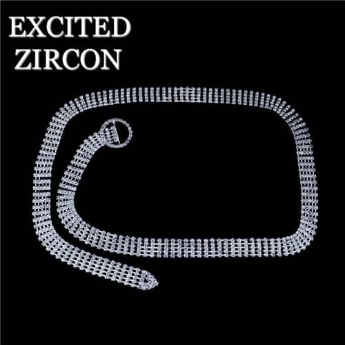 EXCITED ZIRCON Woman Luxury Fashion Round Hollow Sexy Belt Waist Chain Exquisite Rhinestone Crystal Belt Jewelry Party Gift