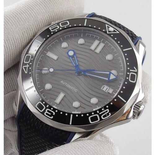 Luxury 41mm Mechancial Mens Watch Grey Dial Automatic Sapphire Glass MIYOTA Movement Rubber Band Ceramic Bezel Date Function