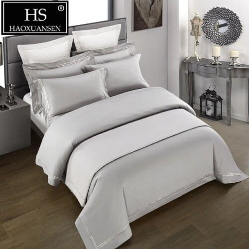 Luxury 100% Natural Cotton Hypoallergenic Quilt Cover Set Gray 80S Top Hotel Gray 4 Pieces Bedding Set Queen King Size Sheet