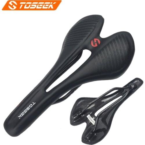 TOSEEK Carbon Saddle Microfiber Leather Saddle Boxed Genuine 271*143mm Bicycle Saddle 7*9 Carbon Bow Black 135g