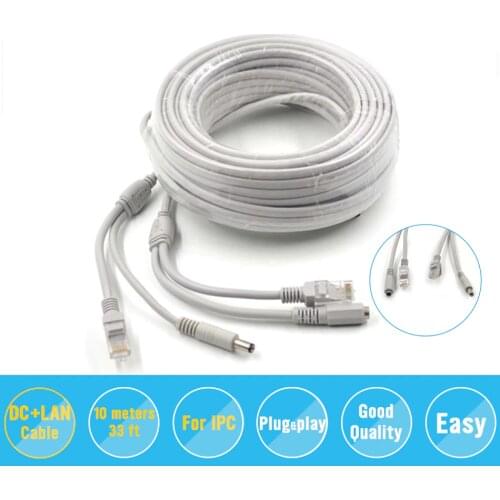 Hiseeu Network Power Cable 10m RJ45 Ethernet Port 2 in 1 Power supply & network Extension Cable IP Camera Line CCTV System LAN