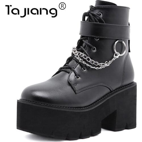 Ta Jiang New metal decoration womens ankle boots womens shoes leather lace-up high-heel platform platform short boots T2023