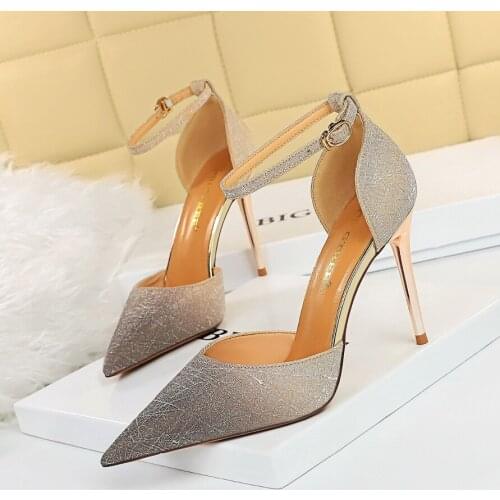 2020 Luxury Women 7.5cm Or 9.5cm Pencil High Heels Wedding Pumps Bling Crystal Pumps Sequin Silver Pumps Lady Cinderella Shoes