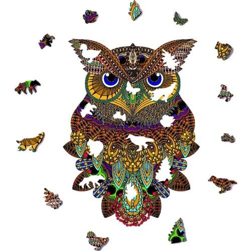 Unique Wooden animal Jigsaw Puzzles Mysterious Owl 3D Puzzle Gift For Adults Kids Educational Puzzle Fabulous Interactive Gift