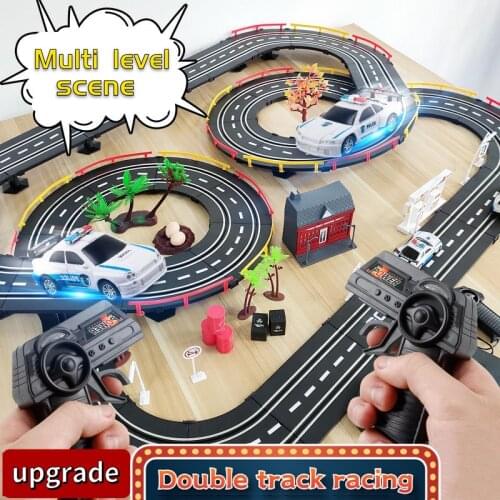 1:64 Electric Railway Slot Car Track Sets Autorama DIY Circuit Voiture Double Racing Track Competition Extended Track Kids Toys