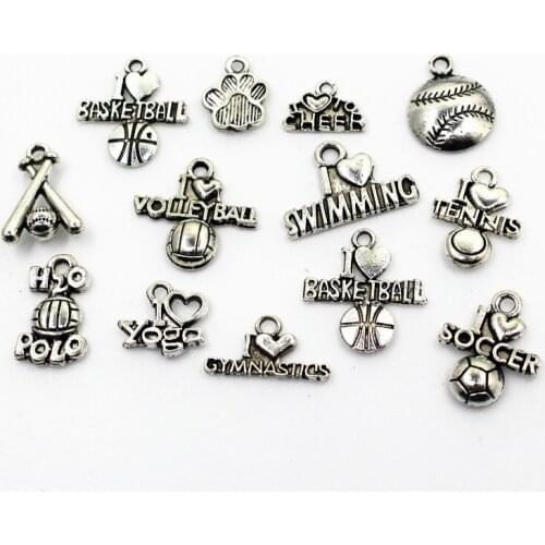 100pcs/lot Mix Antique Silver sports dangle charms DIY bracelet/necklace pendant hanging charm jewelry accessories parts