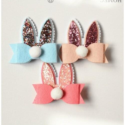 20pcs Cartoon Rabbit Ear Hair Bow Prince Girl Hair Clips Bows Hairpin with Soft Ball Kids Cute Animals Hair Barrettes Pink