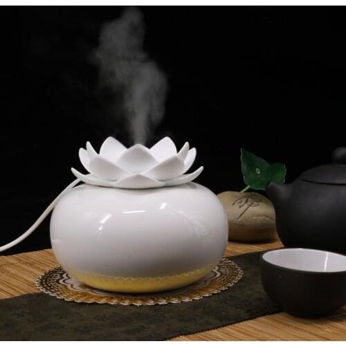 200ml Flower Essential Oil Diffuser Decorative Aromatherapy Diffusor,Cute Lotus Ceramic Humidifier Crafts ,USB Timer 12 Hours