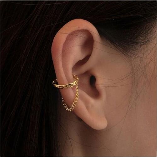 2021 Fashion Cirlcle Earcuff Gold Color Link Chain Tassel Clip on Earrings Fake Piercing Earclip Non Pierced Ear Cuff Jewelry