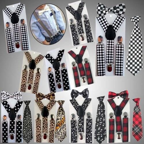 3pcs Suspenders Elastic Children Necktie Boys Adjustable Braces Kids Bow Tie Set Y Back Bowties Polka Belts Bowknot