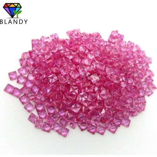50pcs/lot Square Shape 3# Red Stone 2x2~10x10mm Princess Cut Pink Corundum Stone Synthetic Gems For Jewelry