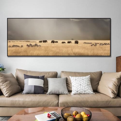 African Animal Canvas Art Painting Wild Elephant Zebra Posters And Prints Landscape Wall Art Canvas Pictures for Home Decoration