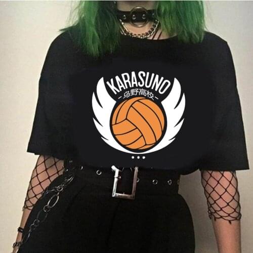 Anime Haikyuu T Shirt Women Karasuno High School Funny Cartoon T-shirt Cute Cat