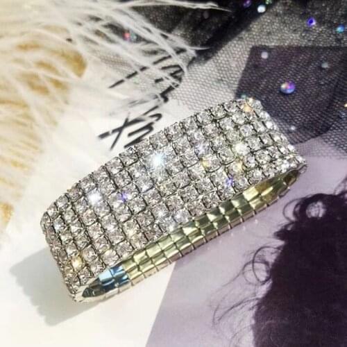 Shiny Bracelet for Woman Bracelet Crystal Rhinestone Stretch Bracelet Bangle Wristband Elastic Wedding Bridal Jewelry