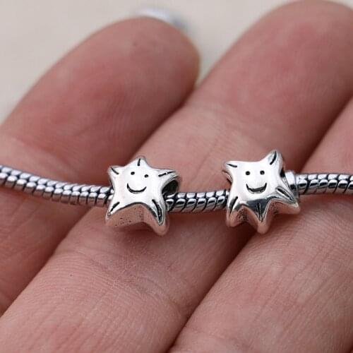 5PCS Silver Plated Starfish Smile Beads Fit Pandora Jewelry Making Charm Bracelet DIY Accessories Handmade Craft