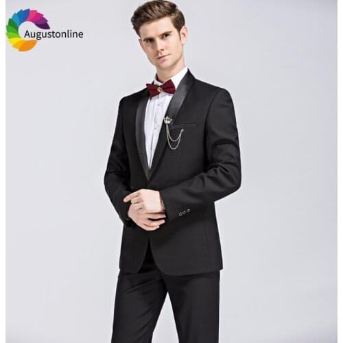 Black Business Men Suits Slim Fit Wedding Groom Tuxedos 2 Pieces (Jacket+Pants) Bridegroom Suits Prom Wear Blazer