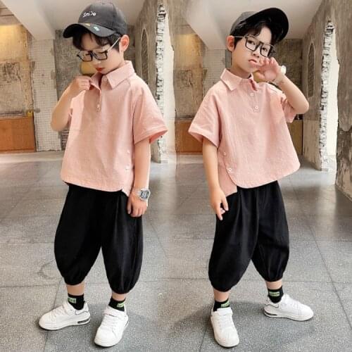 Childrens clothing boys summer suits cotton childrens striped t-shirt childrens summer five-point pants boys set