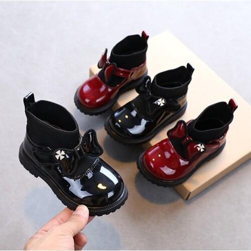 2021 New Childrens Flying Bow Princess Shoes Soft Sole Ankle Boots Single Boots Hot Fashion Sweet Non-slip Warm Chic Bow-knot