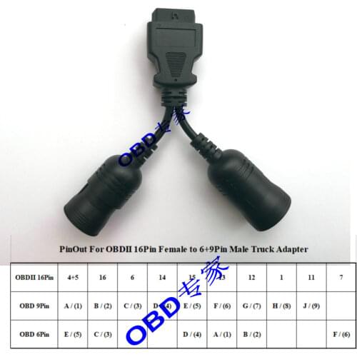 Heavy truck diagnostic line 6+9pin (J1708+J1939) truck OBD adapter cable for Cummins Y cable to OBD2 16pin female