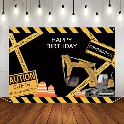 Excavator Construction Site Theme Happy Birthday Party Background Birthday Decoration Photography Backdrop Party Banner for Boys