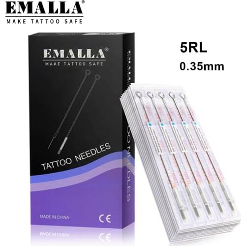 EMALLA 50PCS 0.35mm 5RL Professional Tattoo Needles Disposable Assorted Sterile 5 Round Liner Tattoo Needles for Tattoo Supplies