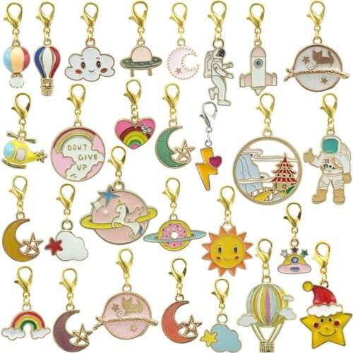 JINGLANG Mixed style Enamel star moon cloud charm lobster clasp bracelet pendant DIY jewelry making accessories 50pcs