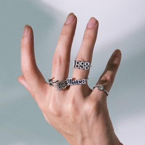 Gothic Pockmarked Eagle Claw Alphanumeric Ring For Women Metal Punk Fashion Creative Charm Vintage Cool Rings Jewelry New Gifts