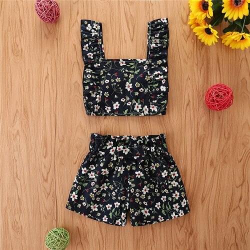 Summer Girl Set Floral Print Ruffles Blouse + Shorts 2pcs Children Suits Clothes