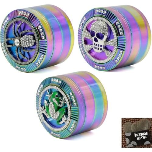 Hot 63*50mm 4 Layers Ice blue diamonds colorful style metal material Smoking Herb Grinders Tobacco Cigarette accessories