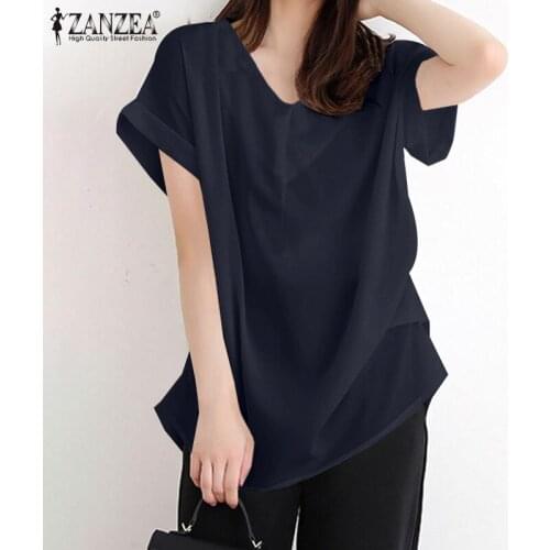 Fashion Solid Tops Women Summer Blouses ZANZEA 2021 Short Sleeve Blusas Female Casual O Neck Baggy Tunic Summer Tunic Oversize