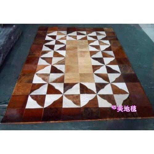 Fashionable art carpet 100% natural genuine cowhide leather designer rugs