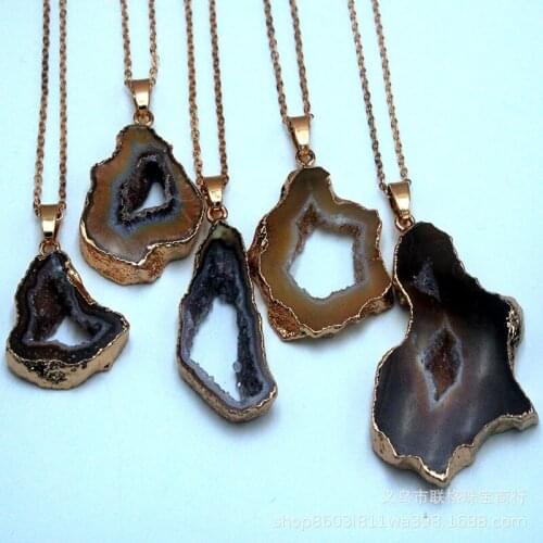 Natural Multicolor A gates Pendant Crystal Plaster Cluster Electroplating Package KC Phnom Penh Pendant Necklace Pendant 5pcs