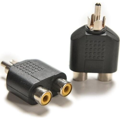 New Hot!2pcs 1 Male to 2 Female RCA Cable Adapter Connector RCA Y Splitter Audio Video Plug Converter