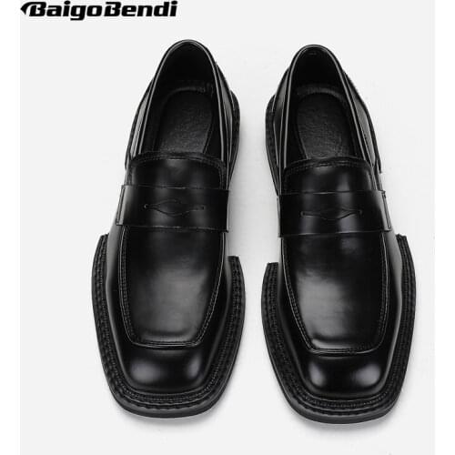 New Arrival Square Toe Slip On Leather Shoes Fashion Man Special Trendy Oxfords Young Men Cool Shoes