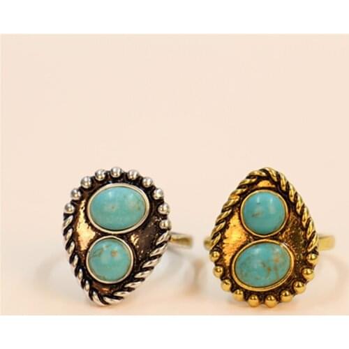 Charm Retro Style round rings Tibet ring Lace inlay Oval Artificial blue stone Ring